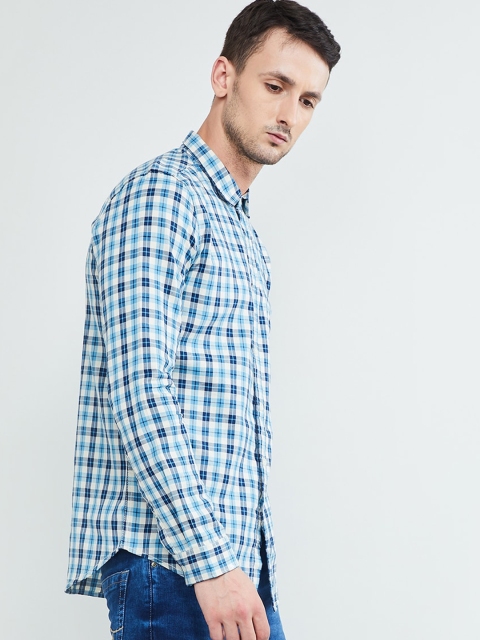 

max Men Blue Regular Fit Checked Casual Shirt