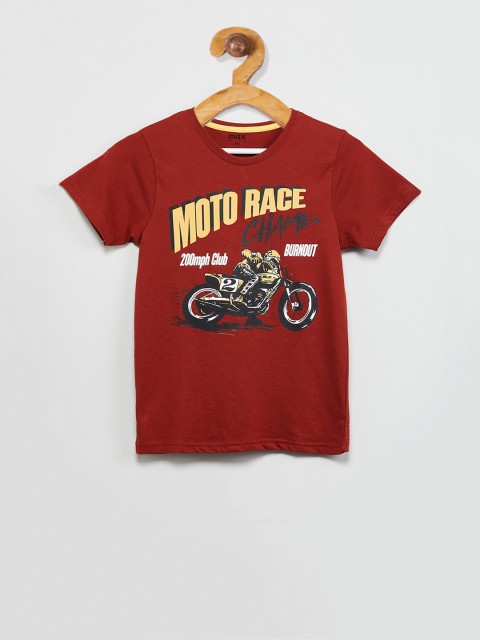 

max Boys Brown Printed Round Neck T-shirt