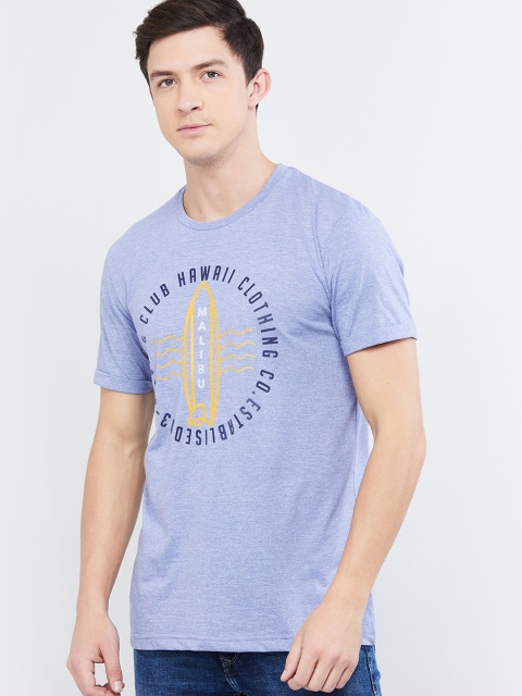 

max Men Lavender & Yellow Printed Round Neck T-shirt