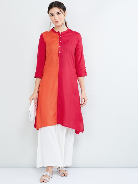 

max Women Red & Orange Colourblocked A-Line Kurta