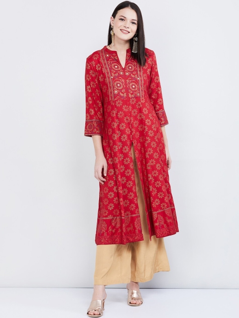 

max Women Red Printed A-Line Kurta