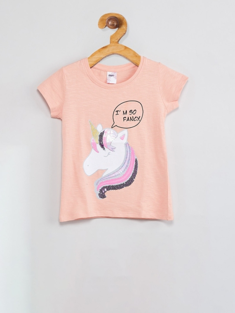 

max Girls Peach-Coloured Printed Top