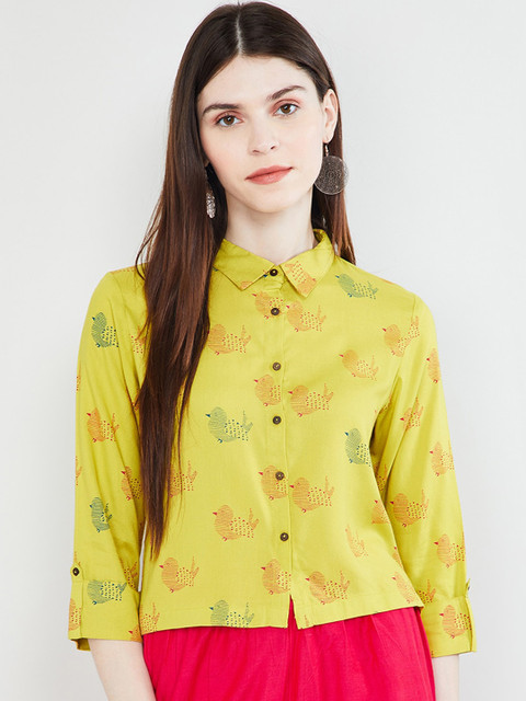 

max Women Lime Green Printed Shirt Style Top