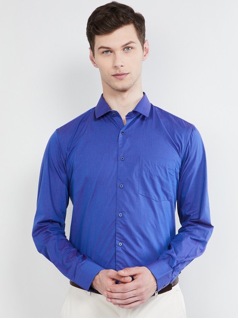 

max Men Blue Slim Fit Solid Formal Shirt