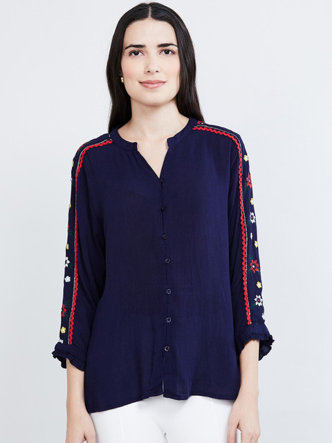 

max Women Navy Blue Solid Top