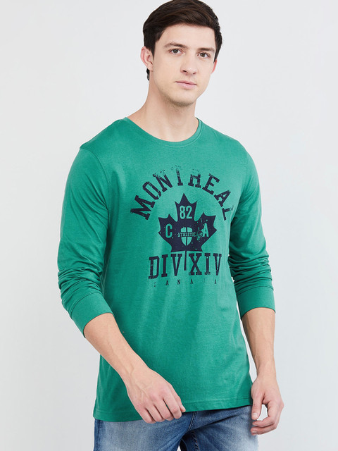 

max Men Green & Black Printed Round Neck T-shirt