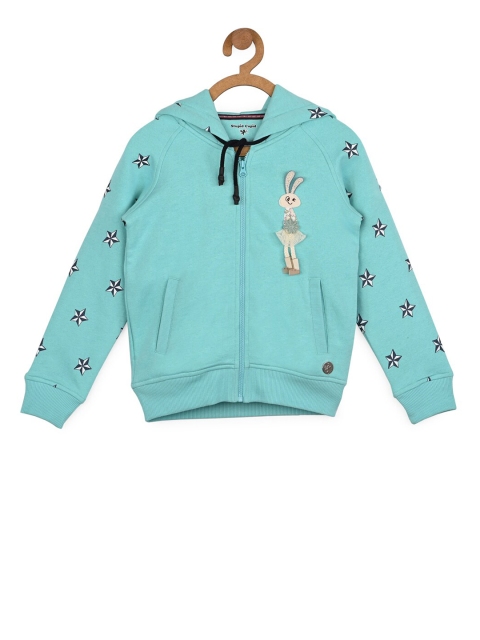 

Stupid Cupid Girls Blue Printed Hooded Sweatshirt