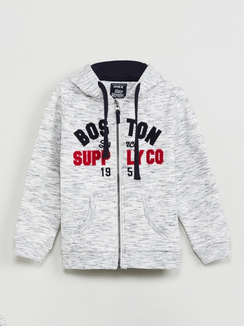 

max Boys Grey Melange & Red Printed Hooded Sweatshirt