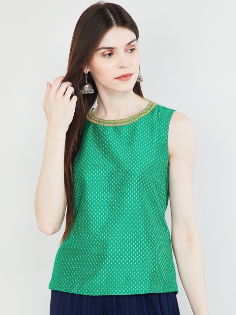 

max Women Green Printed Ethnic Top