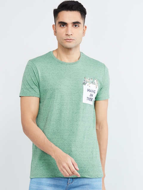 

max Men Mint Green Printed Round Neck T-shirt
