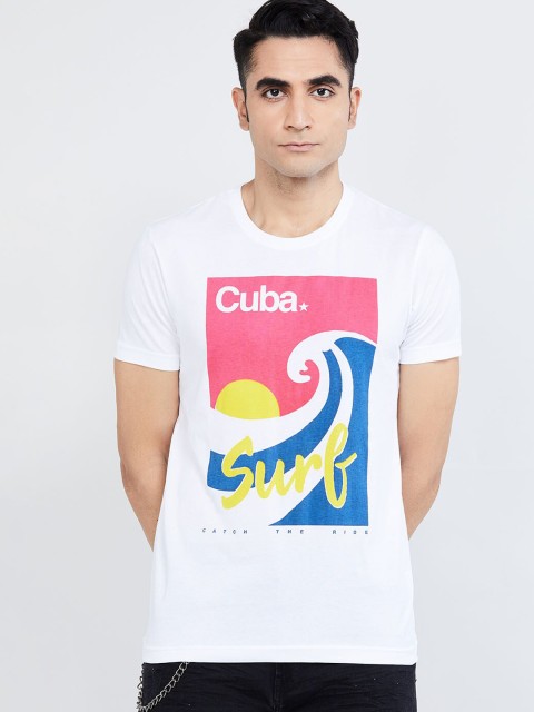 

max Men White Printed Round Neck T-shirt