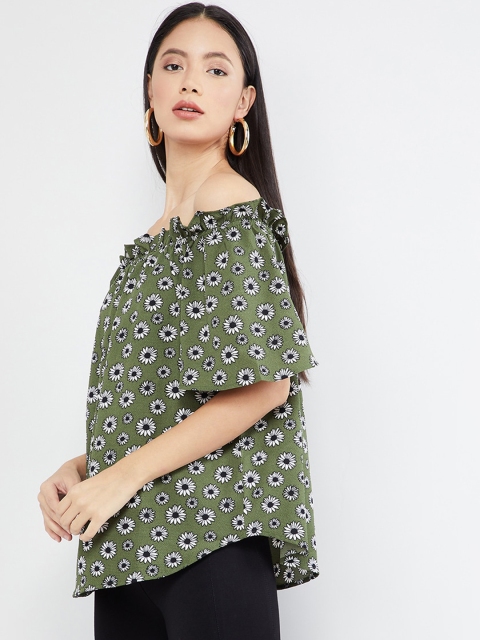 

max Women Green Printed Bardot Top