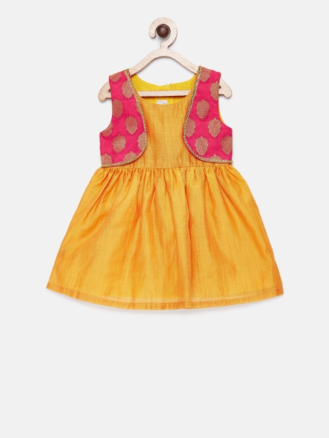 

MANY FROCKS & Girls Pink Self Design Fit and Flare Dress