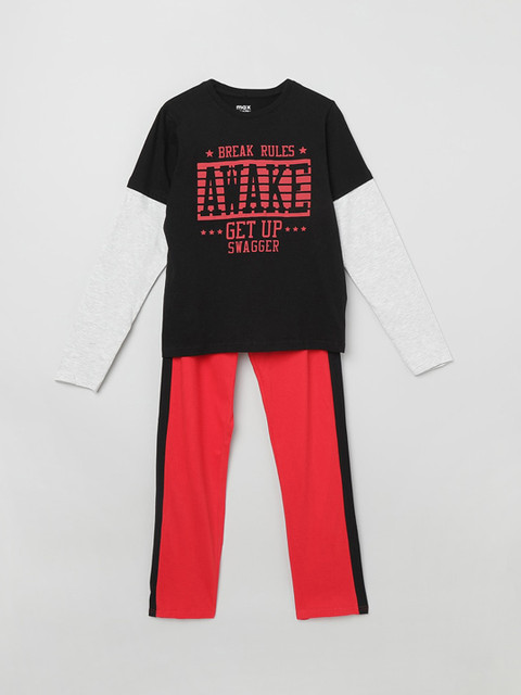 

max Boys Black & Red Printed Night suit