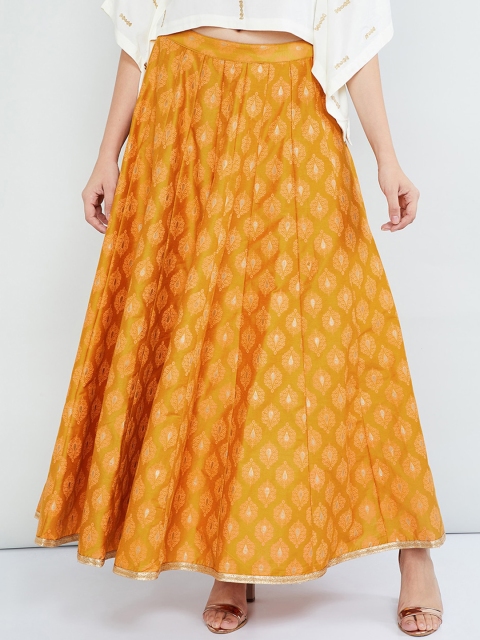 

max Women Yellow & Gold-Colour Printed Flared Maxi Skirt