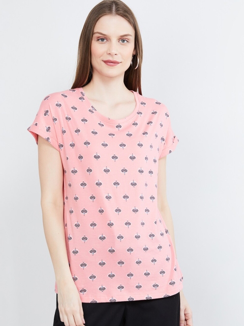 

max Women Pink Printed Round Neck T-shirt