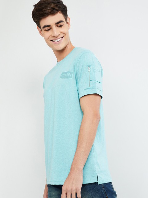 

max Men Blue Solid Round Neck T-shirt