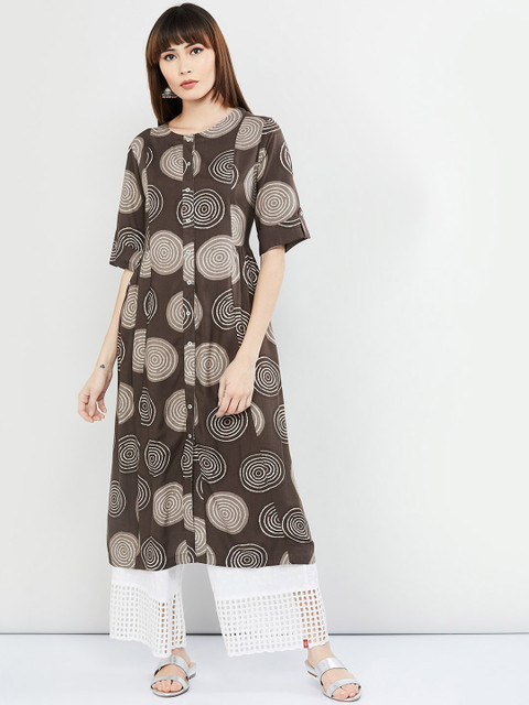 

max Women Brown Printed A-Line Kurta