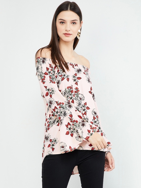 max Women Peach-Coloured Printed Top