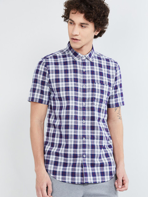 

max Men Blue Regular Fit Checked Casual Shirt