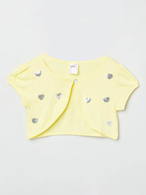 

max Girls Yellow Printed Button Shrug