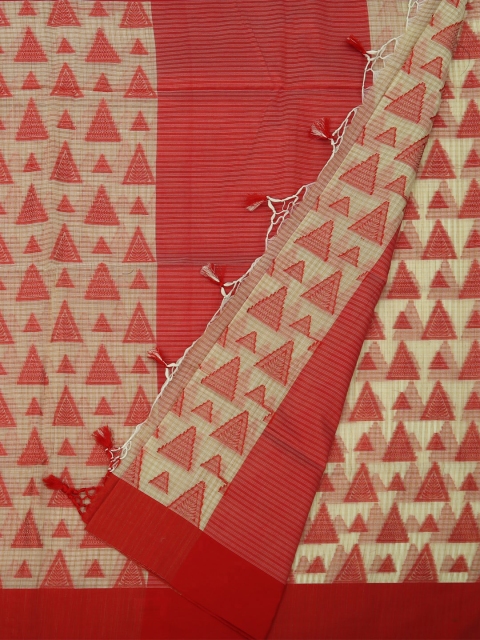 

Pothys Cream-Coloured & Red Jute Cotton Woven Design Saree