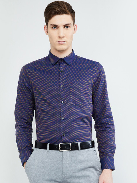 

max Men Navy Blue Slim Fit Printed Party Shirt