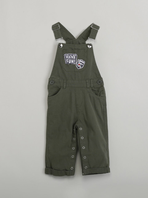 

max Boys Olive Green Solid Buttoned Rompers