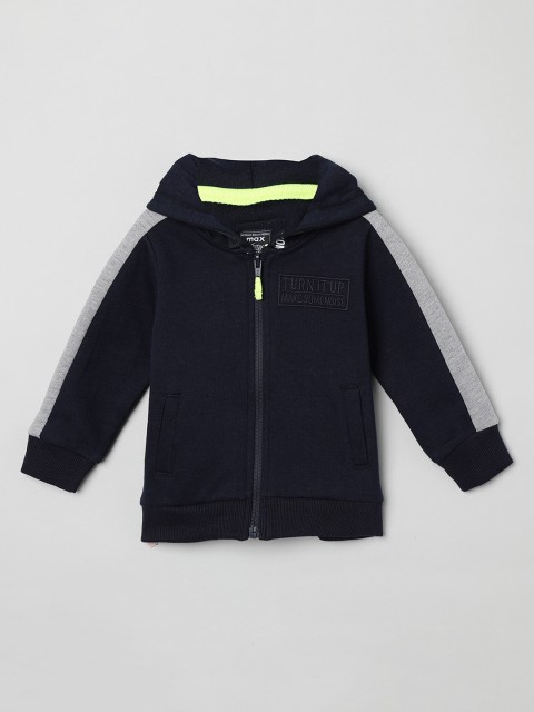 

max Boys Navy Blue Colourblocked Hooded Sweatshirt