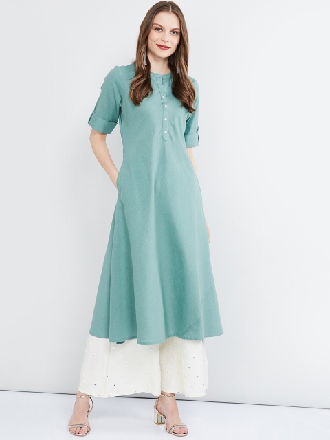 

max Women Mint Blue Solid A-Line Kurta