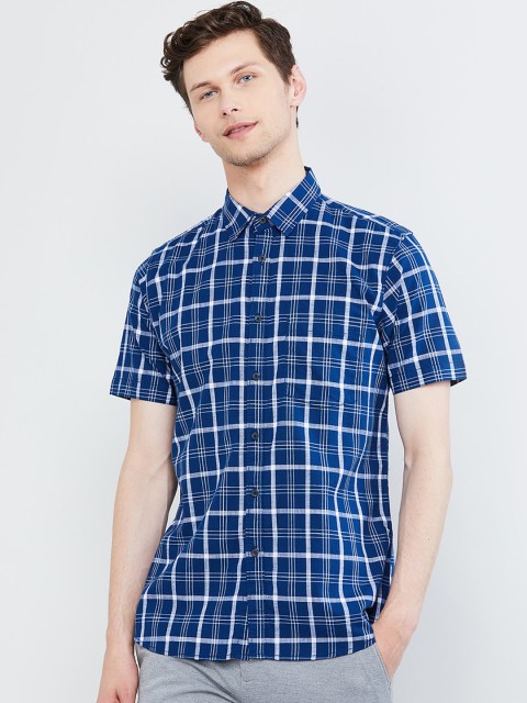 

max Men Blue & White Regular Fit Checked Casual Shirt