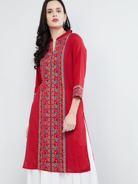

max Women Red & Blue Geometric Print Straight Kurta