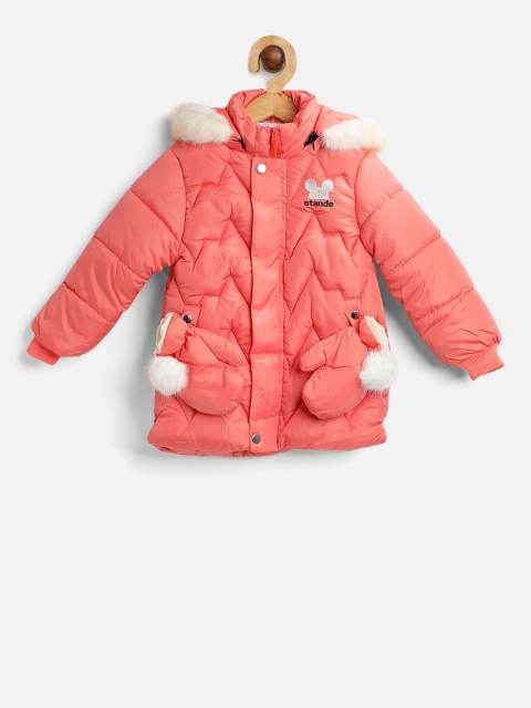 

PASSION PETALS Girls Peach-Coloured Solid Lightweight Puffer Jacket