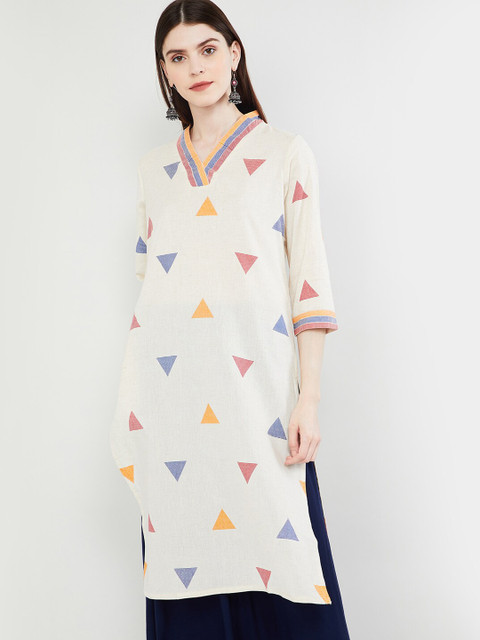 

max Women Off-White Printed Straight Kurta
