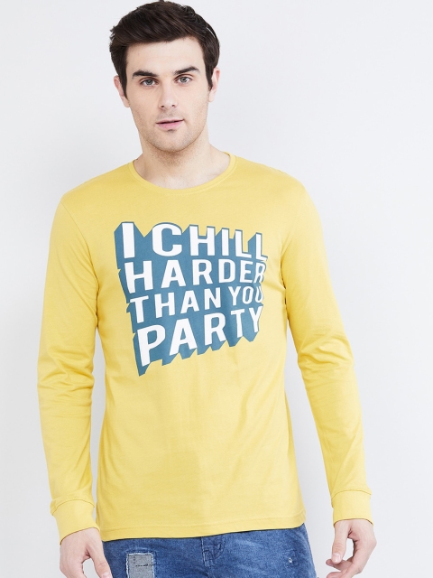 

max Men Yellow & Blue Printed Round Neck T-shirt