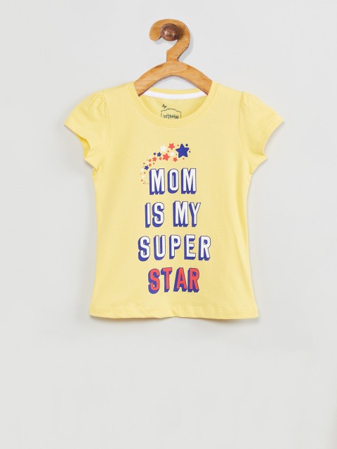 

max Girls Yellow & White Printed Cap Sleeves Top