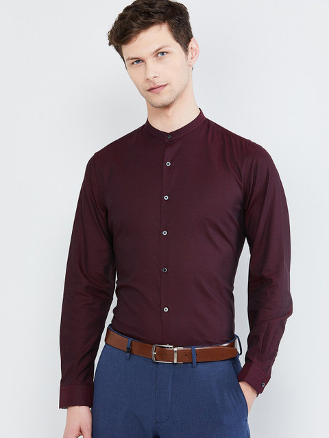 

max Men Burgundy Slim Fit Printed Casual Shirt