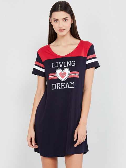 

max Women Navy Blue & Red Printed Sleep Shirt