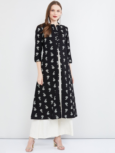 

max Women Black Printed A-Line Kurta