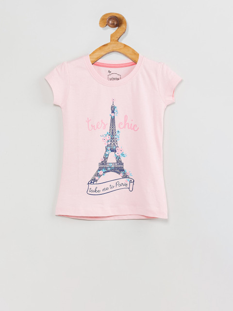 

max Girls Pink Printed Round Neck T-shirt