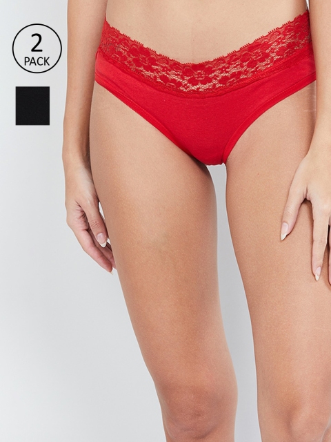 

max Women Pack of 2 Solid Hipster Briefs WIN19SFB01, Red