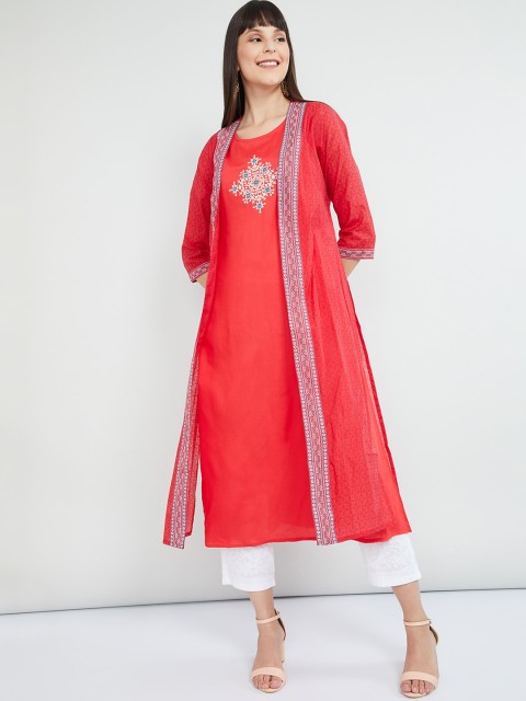 

max Women Coral Pink Printed A-Line Kurta