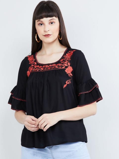 

max Women Black Embroidered Top
