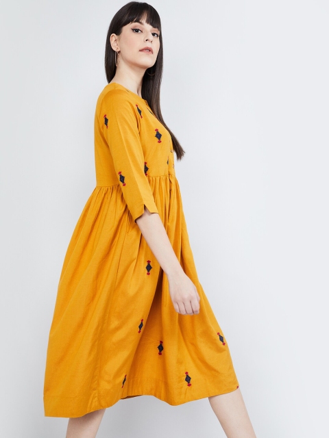 

max Women Yellow Embroidered A-Line Dress