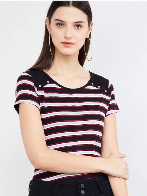

max Women Black & White Striped Top