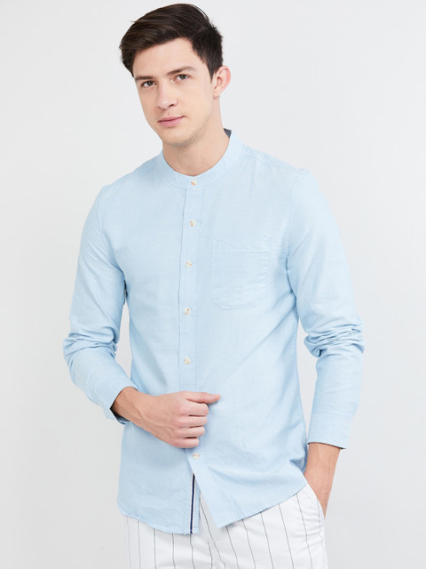 

max Men Blue Slim Fit Solid Casual Shirt