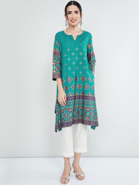 

max Women Teal Checked A-Line Kurta