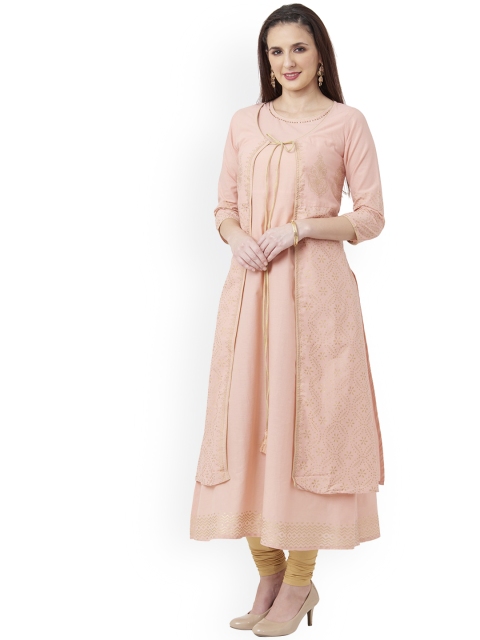 

IMARA Women Pink Embellished A-Line Kurta With Jacket