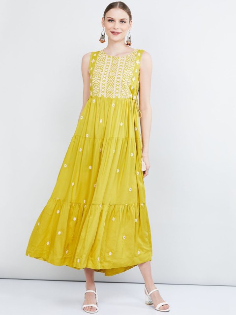 

max Women Yellow Embroidered A-Line Dress