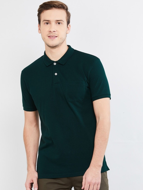 

max Men Green Solid Polo Collar T-shirt